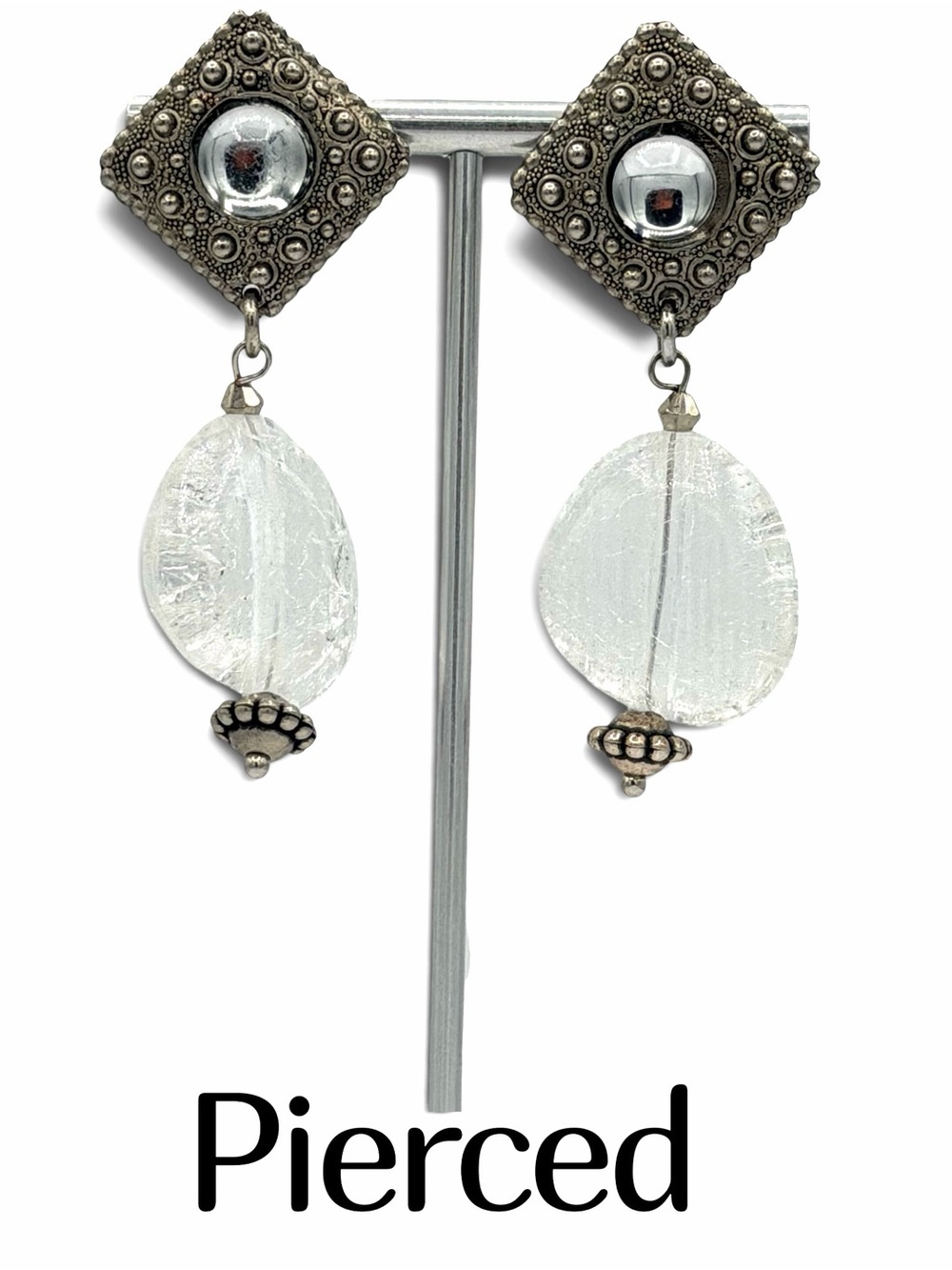 Vintage-style Boho Chic Dangle  Earrings Geometric Metalwork & Clear Stones